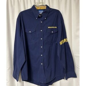 Wrangler Western Shirt Gold Embroidered Spell Out  Logos Men's XL Blue X-Large